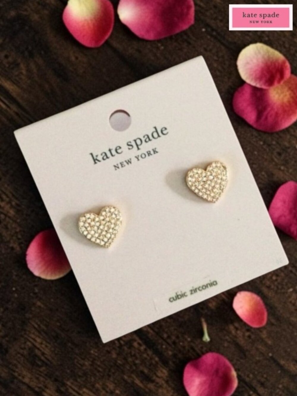 KATE SPADE “Yours Truly” Rose Gold Pavé Heart Stud Earrings - NWT